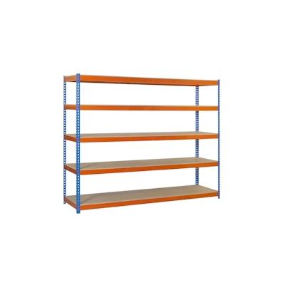 SimonRack Simonforte Spanplatte 5 Fachböden mit 600 kg pro Ebene in BLAU/ORANGE/HOLZ Farbe 2000x1800x450 mm (Höhe x Länge x Breite) Image