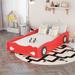 Fire Red Car-Shaped Twin Size Platform Bed for Kids with Solid Wood Slats Support, Used in Children's Rooms