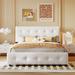 Queen Size Upholstered Platform Bed with Linen Fabric, Four Side Drawers, and Solid Wood Slat Support