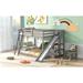 Solid Wood Full over Full Kids Bunk Bed with Ladder, Slide, and Shelves, Walnut Finish