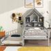House-Shaped Pine Twin Size Bed with Twin Trundle Bed and Fence Rails, Storage Bookcase Headboard, Solid Wood Slats Support