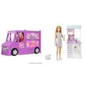 Barbie Bundle Food Truck Vehicle Playset mit 30+ Zubehör, You Can Be Anything Series, Ice Cream Parlour, 1 x Puppe mit blonden Haaren, Spielzeug ab 3 Jahren