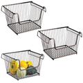 mDesign Utility Basket - Set of 3 - Stackable Storage Basket Made of Steel - Large Wire Basket with Handles - Also Used as Kitchen Basket - Bronze