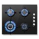 SNDOAS Gas Hob 4 Burners, NG/LPG Convertible, Built-in Black Glass Gas Hob with Wok Burner, Flame Failure Protection, 8000W