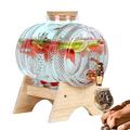 1 3 5L Glass Drink Dispenser with Tap, 100% Leak Proof Beverage Dispenser Stand Clear Glass Jars Wooden Caps Water Dispenser Glass Bottles for Office Camping Juice Drinks Container 3L