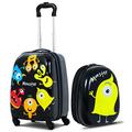 Maxmass 2PCS Kids Luggage Set, Kids Hard Shell Trolley Case with 4 Universal Wheels, Children Backpack and Suitcase for Boys Girls Travel School (Monster, 12"+16")