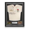 Exclusive Memorabilia Jason Robinson Signed England Rugby Shirt: World Cup Champions Embroidery. Superior Frame