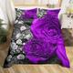 Purple Floral Duvet Cover Double, Romantic Purple Rose Bedding Set for Girls Boys Women Men, Elegant Rose Flowers Comforter Cover, Valentine'S Day Room Decor Bedspread Cover Soft Cozy, Black Grey