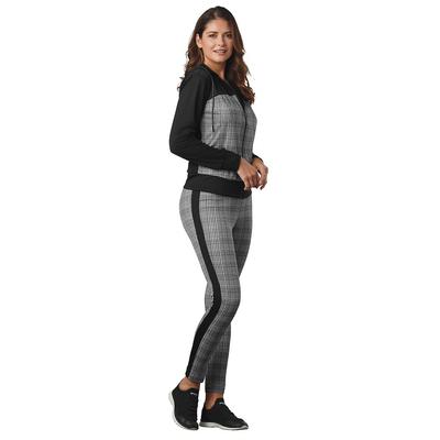 VEVO ACTIVE Women's Printed Hoodie Legging Set (Size 4X) Black-Grey Plaid, Polyester