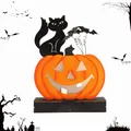 Centre de Table en bois pour Halloween signes à piles chat noir illuminé citrouille chat noir