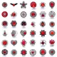 Lot de 5 boutons à pression Vintage en métal bijoux breloques en cristal rouge strass fleur