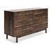 Kip 59 Inch Modern Dresser, Brown Wood Frame, 6 Drawers, Gold Metal Handles