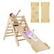 COSTWAY Toddler Climbing Frame, Kids Wooden Montessori Triangle Climber with Double Sided Ramp, Indoor Play Gym for Boys Girls (Natural)