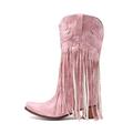 Women's Ankle Boots No Heel Womens Boots Comfortable Pull On Chunky Heel Pointed Toe Fringed Boots Western Knee High Boots Mid Boots Womens Mid Calf Boots Under 25 Pink