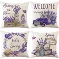 Purple Flowers Pillows Cushion Cover 18x18 Inches Throw Pillow Case Linen Pillow Covers Spring Home