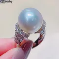 Elegant Pearl Cubic Zirconia Rings Bling Iced Out CZ Simulated Pearl Rings for Women Wedding Party