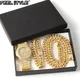 Necklace +Watch+Bracelet Hip Hop Miami Curb Cuban Chain Gold Plated Full Iced Out Paved Rhinestones