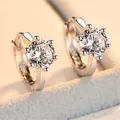 Huitan Simple Small Hoop Earring Inlaid Classic 6 Prong Solitaire Shiny Zircon Elegant Accessories