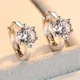 Huitan Simple Small Hoop Earring Inlaid Classic 6 Prong Solitaire Shiny Zircon Elegant Accessories