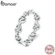 Bamoer 925 Sterling Silver Intertwined Heart Chain Ring Geometric Love Ring for Wowen Platinum