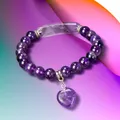 Natural Stone Crystal Bracelets Strand Heart Italian Charm Beaded Matching Love Moonstone Jade