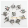 10Pcs Tibetischen Silber Ton Blume Mixed Acryl Karambolen Charms Anschlüsse 21x28mm