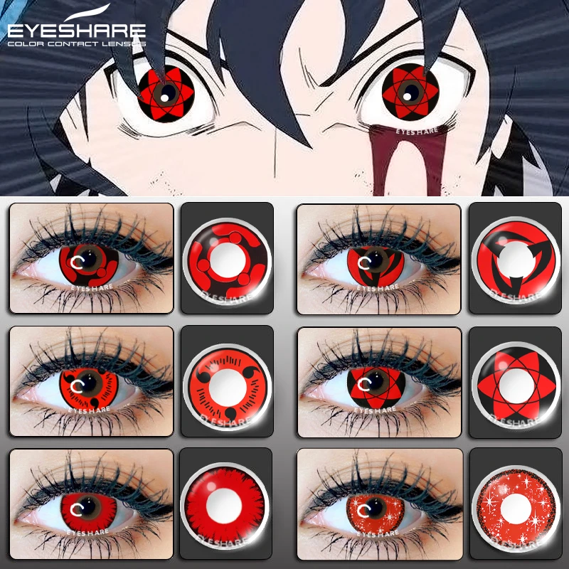 EYESHARE 1 Paar Sharingan Kontaktlinsen für Augen, Cosplay-Linsen, rote Anime-Linse, Hatake Kakashi-Linsen, Jahres-Augen-Kontaktlinsen Image