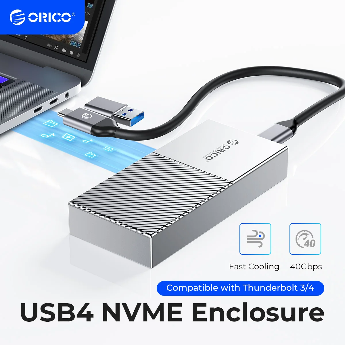 ORICO USB4 NVMe SSD-Gehäuse 40 Gbit/s PCIe3.0x4 Aluminium M.2 SSD-Gehäuse kompatibel mit Thunderbolt 3 4 USB3.2 USB 3.1 3.0 Typ-C Image