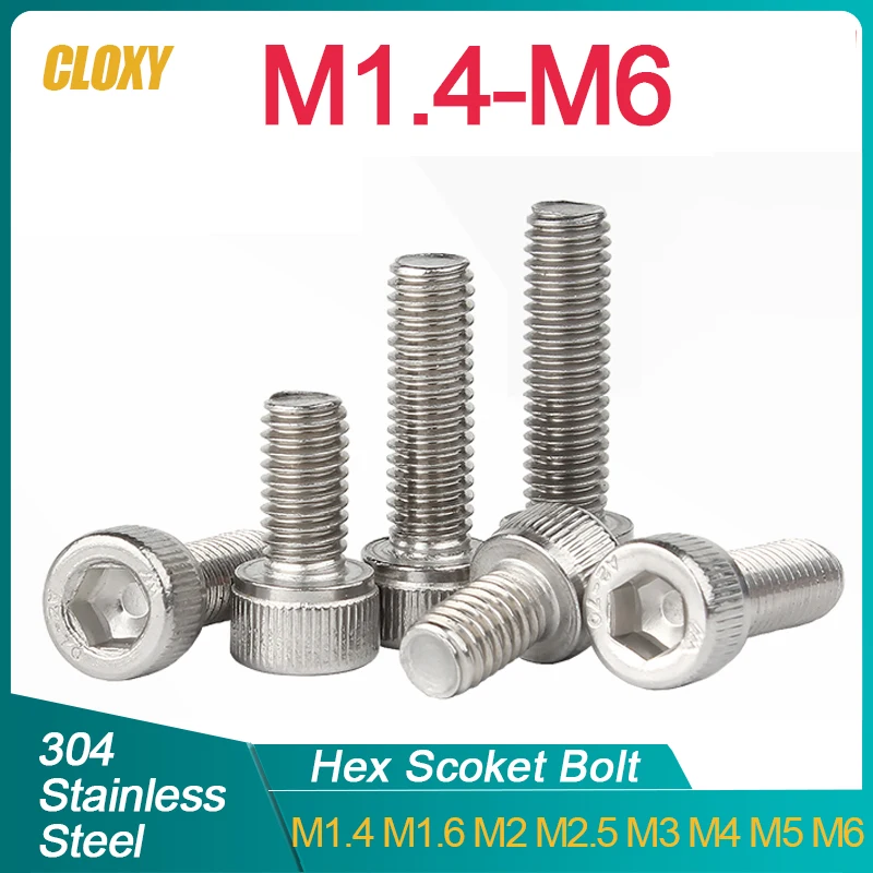 10–100 Stück M1,4 M1,6 M2 M3 M4 M5 M6 304 A2-70 Edelstahl DIN912 Sechskant Innensechskantschraube mit Innensechskant, Schraubenlänge 2–50 mm Image