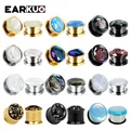 EARKUO Neue Luxus Edelstahl Shell Opal Kristall Ohr Schraube Stecker Gauges Body Piercing Schmuck