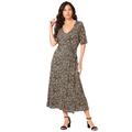 Plus Size Women's Surplice Midi Dress by Roaman's in Black Textured Paisley (Size 34/36)