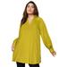 Plus Size Women's Puff-Sleeve Satin Blouse by June+Vie in Light Moss (Size 10/12)