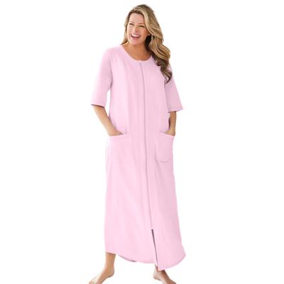 Plus Size Women's Long French Terry Zip-Front Robe by Dreams & Co. in Pink (Size 2X)