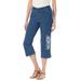 Plus Size Women's Capri Stretch Jean by Woman Within in Medium Stonewash Floral Embroidery (Size 36 W)