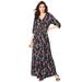 Plus Size Women's V-Neck Maxi Ultrasmooth® Fabric Dress by Roaman's in Black Watercolor Vine (Size 18/20)