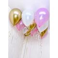 12 Inflated Mixed Pink White and Gold Single Helium Party Ceiling Balloons on Ribbons