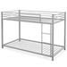 Costway Low Profile Twin Over Twin Metal Bunk Bed with Full-length Guardrails-Silver