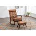 Mid-Century Modern PU Upholstered Rocking Armchair with Ottoman, High Backrest Glider Rocker Chair for Living Room
