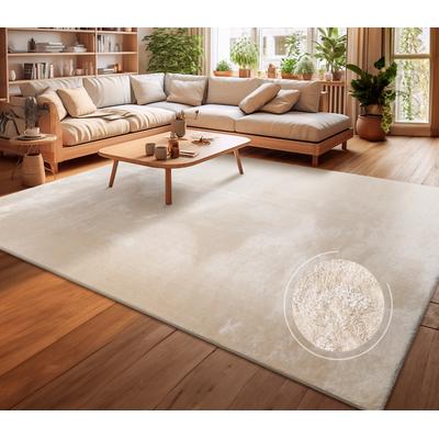 Teppich MY HOME "Andeer" Gr. 6, beige (creme), B:240cm H:14mm L:340cm, Polyester, Teppiche, Kurzflor, Uni Farben, weich & kuschelig, waschbar, Wohnzimmer Image