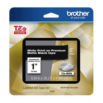 Brother Laminated Tape for P-Touch Label Makers (White on Matte Black, 1