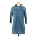 Speed Control Casual Dress - Shift Tie Neck 3/4 sleeves: Blue Print Dresses - Women's Size Large