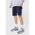 Mens Navy Tall Slim Fit Mid Length Jersey Cargo Short, Navy