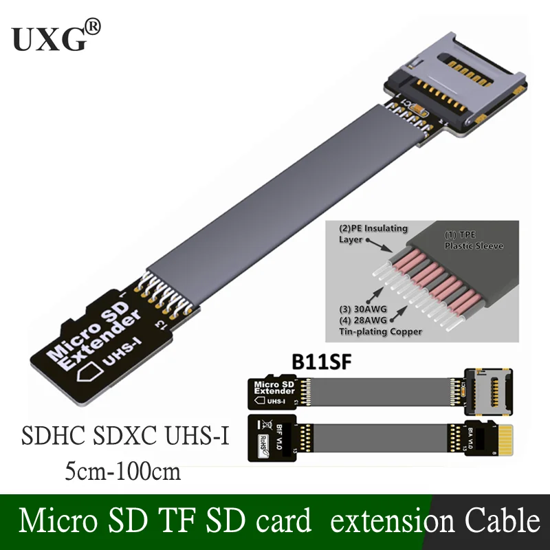 High speed SDHC SDXC UHS-I Micro SD TF SD karte Männlichen zu Weiblichen verlängerung Kabel FPC kartenleser Kabel 5cm 10cm 20cm 30cm 50cm 1m Image
