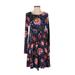 Old Navy Casual Dress - A-Line Scoop Neck Long sleeves: Blue Floral Dresses - Women's Size X-Small