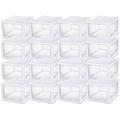 27 Quart White Clear Plastic Stackable Storage Container Bin w/Single Drawer for Craft Pantry Sink & Desktop Organization 16 Pack