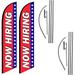 Now Hiring Two Pack Of Advertising Feather Banner Swooper Flag Signs With Flag Pole Kits And Ground Stakes For Businesses Patriotic Theme