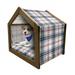 Plaid Pet House Traditional Checkered British Country Pattern with Geometric Design Outdoor & Indoor Portable Dog Kennel with Pillow and Cover 5 Sizes Vermilion Navy Blue by Ambesonne