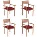 Dcenta Patio Chairs 4 pcs with Red Cushions Solid Teak Wood