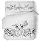 ZHANZZK 3 Piece Bedding Set Zentangle Bat Totem for Adult Anti Stress Coloring Page for Therapy Tribal Twin Size Duvet Cover with 2 Pillowcase for Home Bedding Room Decoration