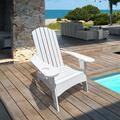 Reclining Wooden Adirondack Chair with Cup Holder and Umbrella Holder Outdoor Patio Chairs Wooden Fire Pit Chairs for Outside Deck Lawn Backyard Garden Campfire Lounger White